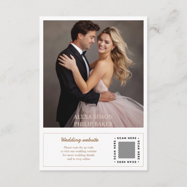 Cartão De Informações Casamento de Fotografias com Bordo Elegant Beige (Frente)