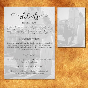 Cartão De Informações Casamento De Fotos Branco E Preto Elegante