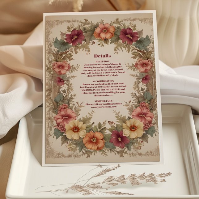 Cartão De Informações Casamento de Frame Floral Ornamentado vitoriano (Criador carregado)