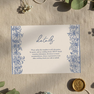 Cartão De Informações Casamento de fronteira floral azul