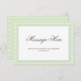 Cartão De Informações Casamento de Gingham Branco e Verde com Aquarela