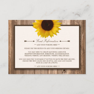 Cartão De Informações Casamento de Girassol Russo e Madeira Marrom