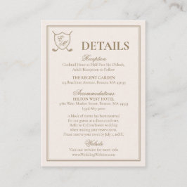 Cartão De Informações Casamento de Golfe do Monograma de Crest Clássico 