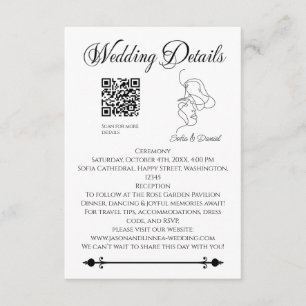 Cartão De Informações Casamento de ilustração de Casal de Arte de Linha 
