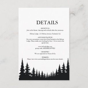 Cartão De Informações Casamento de Inverno com Pinheiros Preto e Branco