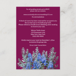 Cartão De Informações Casamento de Inverno em Borgonha com Bluebonnet