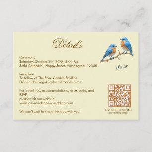 Cartão De Informações Casamento de Ivory Pastel Lovebird Romântico Blueb