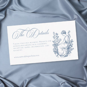 Cartão De Informações Casamento de Jardim com Crista Azul Elegante Vinta