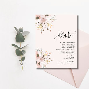 Cartão De Informações Casamento de Jardim Floral Rosa Elegante
