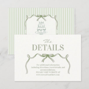 Cartão De Informações Casamento de Laço Verde Sage Moderno e Elegante