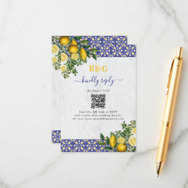 Cartão De Informações Casamento de limão-Azulejo Amarelo-Branco-Azul do