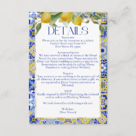 Cartão De Informações Casamento de Limões Cítricos com Azulejos Italiano