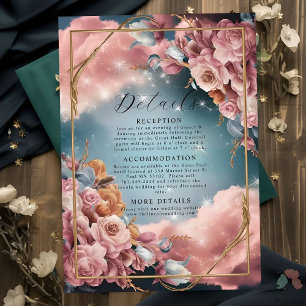 Cartão De Informações Casamento de luxo com Buquê fina Floral