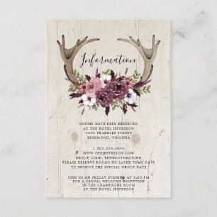Cartão De Informações Casamento de Madeira com Antílope Floral Boho Rúst