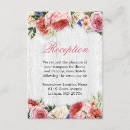 Cartão De Informações Casamento de Madeira Floral Rústica Rosa Vintage R