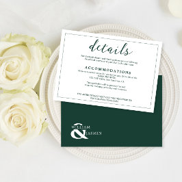 Cartão De Informações Casamento de Manuscrito Verde Elegante White Emera