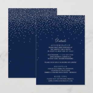 Cartão De Informações Casamento de marinho Azul e Prata Glam Confetti