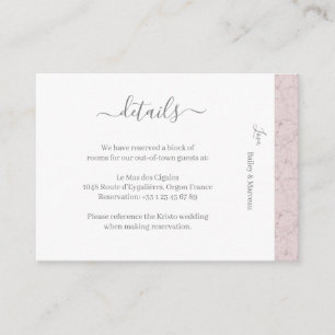 Cartão De Informações Casamento de Mármore Branco Cinza Rosa Sujo Hotel