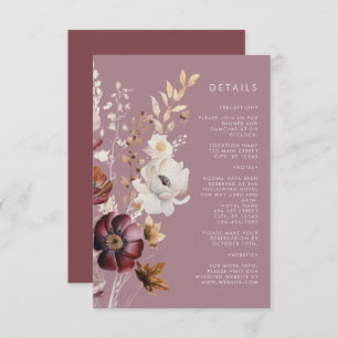 Cartão De Informações Casamento de Mauve Floral do outono Elegante