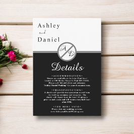 Cartão De Informações Casamento De Monograma Branco E Preto Moderno Eleg