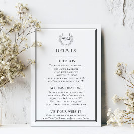 Cartão De Informações Casamento de Monograma de Vintage Elegante