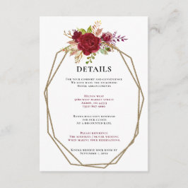 Cartão De Informações Casamento de Monograma Floral Dourado Blush Burgun