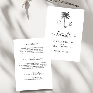 Cartão De Informações Casamento de Monogramas de Palma Simples Tropical