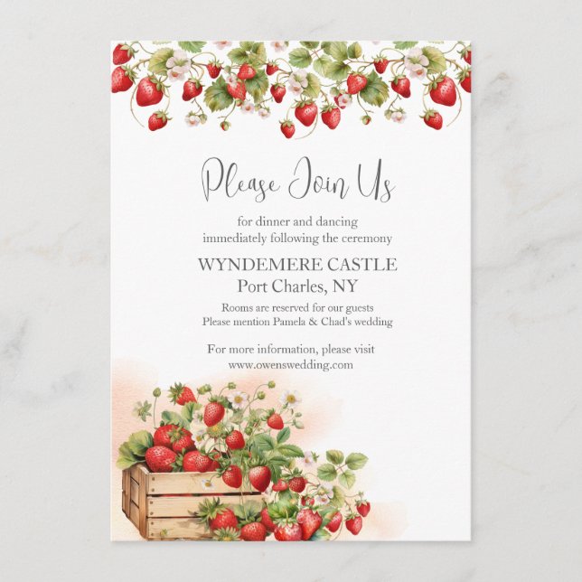 Cartão De Informações Casamento de Morangos com Aquarela (Frente)