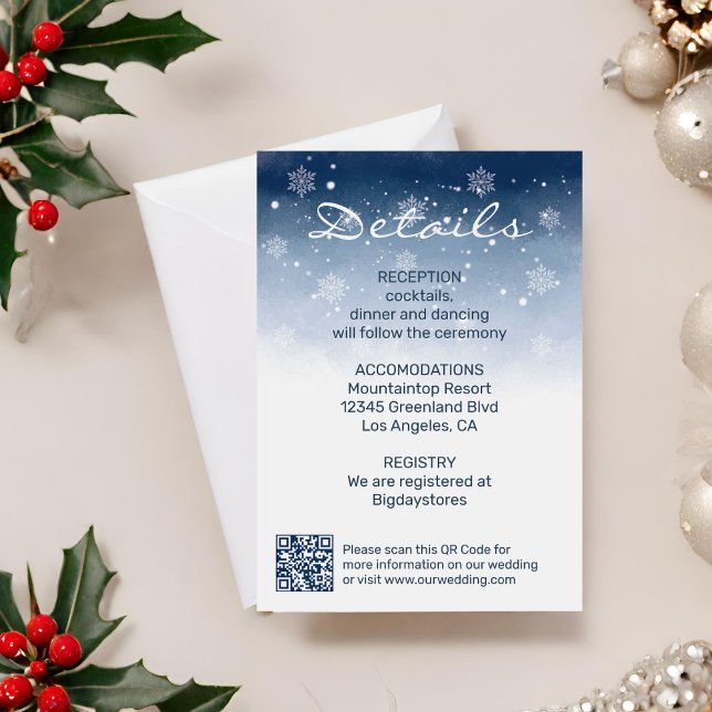 Cartão De Informações Casamento de Natal Blue Winter Wonderland (Criador carregado)