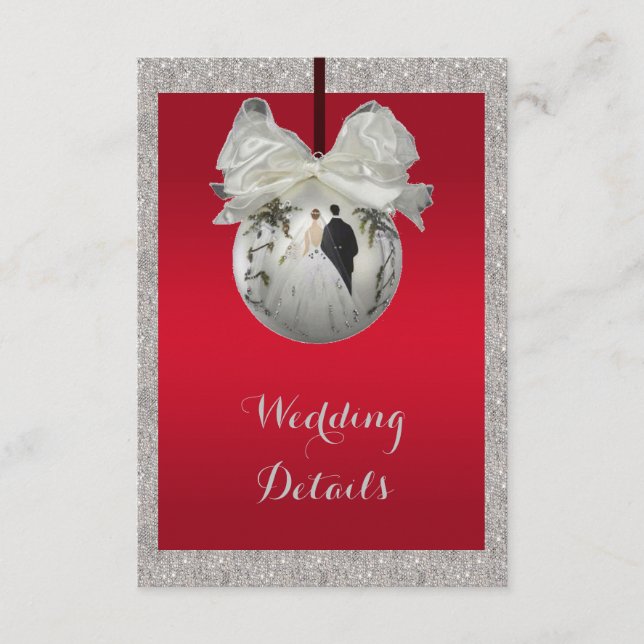 Cartão De Informações Casamento de Natal Classy Ruby Red & Sparkly Baubl (Frente)