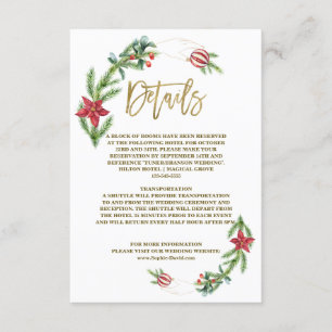 Cartão De Informações Casamento de Natal de Poinsettia de Pinheiro de In