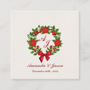 Cartão De Informações Casamento de Natal do Red Green Poinsettia Monogra