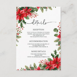 Cartão De Informações Casamento de Natal Elegante Poinsettia
