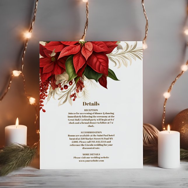 Cartão De Informações Casamento de Natal Floral Rustic Pine Poinsettia (Criador carregado)