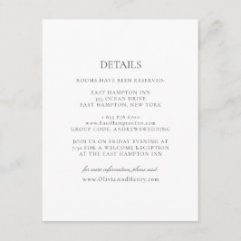 Cartão De Informações Casamento de Olivia Elegant Simple White Cinza