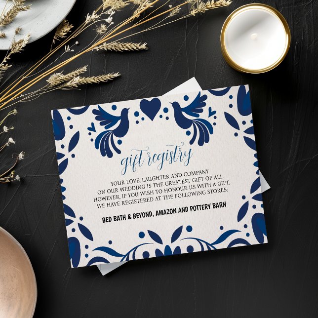 Cartão De Informações Casamento de Otomi Blue Floral Elegant Fiesta (Mexican Otomi Blue Floral Elegant Fiesta Wedding Enclosure Card)