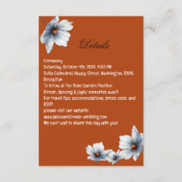 Cartão De Informações Casamento de outono de Terracotta Blue Floral Chic