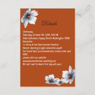 Cartão De Informações Casamento de outono de Terracotta Blue Floral Chic