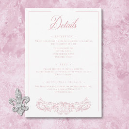 Cartão De Informações Casamento de Pássaros de Chinoiserie Rosa Elegante