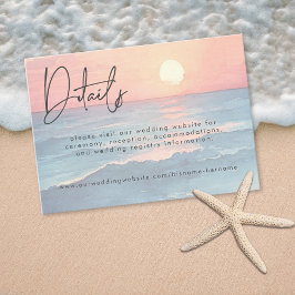 Cartão De Informações Casamento de Praia com Pôr do Sol em Aquarela Mode