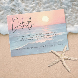 Cartão De Informações Casamento de Praia com Pôr do Sol em Aquarela Mode