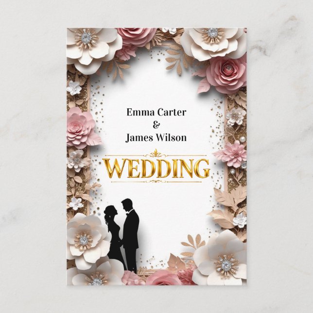 Cartão De Informações 🌺Casamento de Primavera com Flores de Pêssego 💐 (Frente)