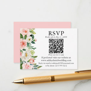 Cartão De Informações Casamento de QR RSVP de Flor Branco Cor-de-Água Ro