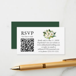 Cartão De Informações Casamento de QR RSVP de Floral Branco Verde de Aqu
