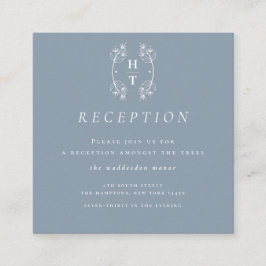 Cartão De Informações Casamento de Recepção Azul Crest Dusty