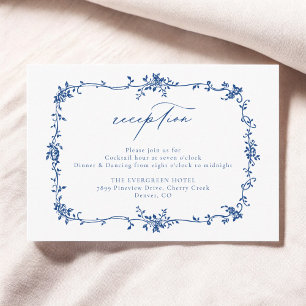 Cartão De Informações Casamento de Recepção Azul Marinho Floral Vitorian