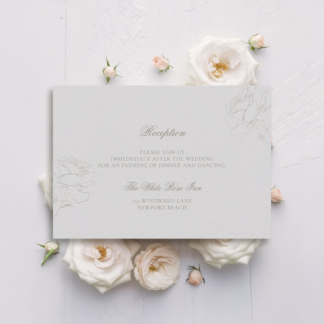 Cartão De Informações Casamento de Recepção Clássica de Rosa Marfim Emba (formal wedding details card traditional reception ecru faux embossed roses ivory modern classic)