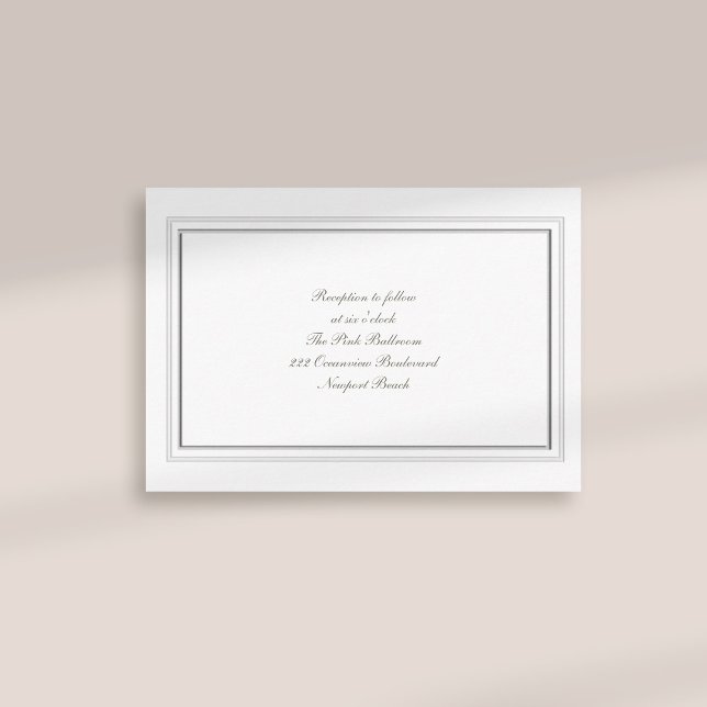 Cartão De Informações Casamento de Recepção de Faux Formal Embossed Fram (formal traditional elegant calligraphy wedding reception card faux embossed frame ivory classic)