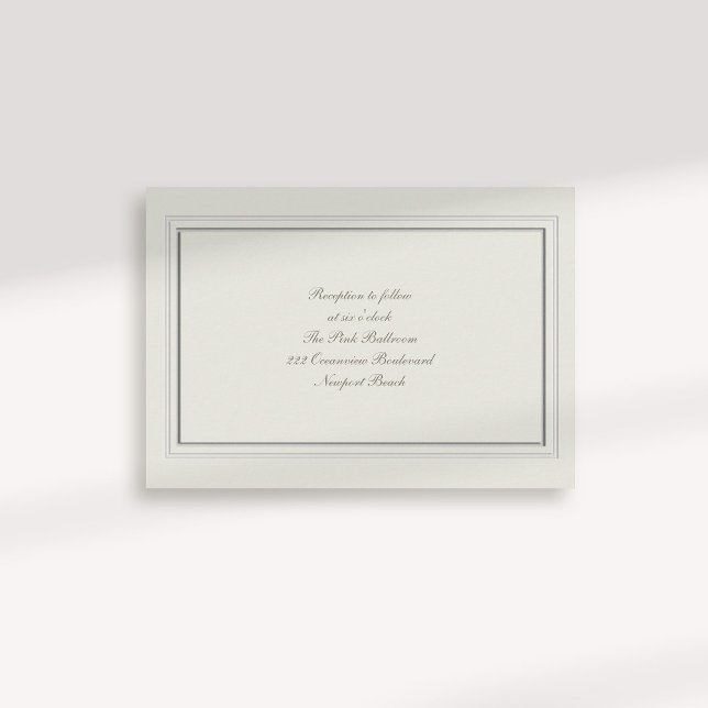 Cartão De Informações Casamento De Recepção De Frame Ecru De Frame Forma (formal traditional elegant calligraphy wedding reception card faux embossed frame ecru classic)