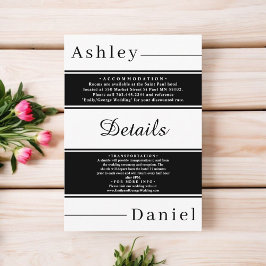 Cartão De Informações Casamento De Ricos Elegante De Black E White Strip